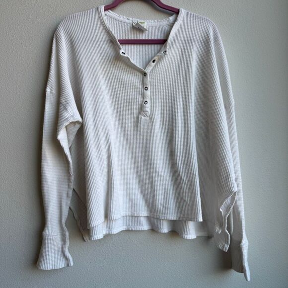 $5/$25 Offline Aerie Voop Oversized Waffle Henley Relaxed Fit Size Small White - Picture 1 of 7